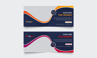 Wall Mural - Travel tour corporate business banner template, horizontal advertising Web business banner layout template set, Cover header background for website design
