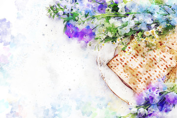 watercolor style and abstract image of Pesah celebration concept (jewish Passover holiday)