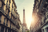 Fototapeta Paryż - Eiffel Tower at sunset in Paris, France. Vintage filter, retro effect. Famous travel destination