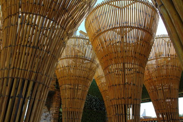 Wooden ceiling with woven straw