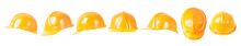 Set Of Building Safety Helmets Hard Hats Isolated On White