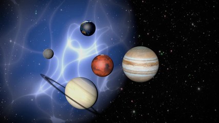 Wall Mural - parade of planets and a mysterious nebula. 3d rendering