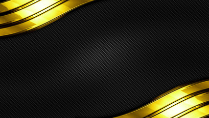 Wall Mural - yellow gold and black shiny metal background and carbon fiber texture.