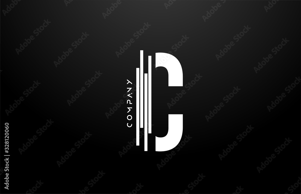 C black white letter alphabet logo design with lines icon for business ...