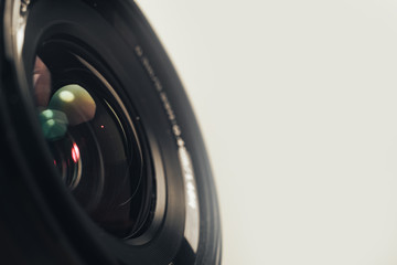 Aufkleber - Close up beautiful camera lens on a gray background.
