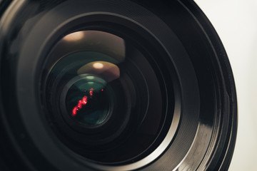 Aufkleber - Close up beautiful camera lens on a gray background.