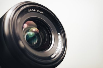 Aufkleber - Close up beautiful camera lens on a gray background.