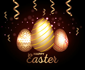 Poster - happy easter card with golden eggs decoration