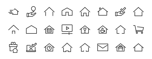 Simple set of color editable house icon templates. Contains such icons, home calendar, coffee shop and other vector signs isolated on a white background for graphic and web design