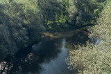Fototapeta Las - Hornad river from railway bridge near Kysak station in summer morning