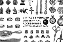 Vintage Engraved Jewelry And Accessories, Genuine Early 1900's Catalog Items