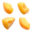 Slices of apricot isolated on white background. Set of tasty ripe sweet pieces of natural organic apricot with juicy pulp