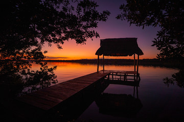 Canvas Print - Sunset from a pier in Bacalar Lagoon, near Cancun in Riviera Maya, Mexico