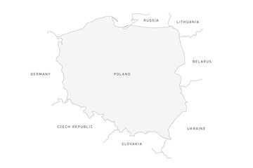  Poland map isolated on white background. Vector thin line border map of Polska.
