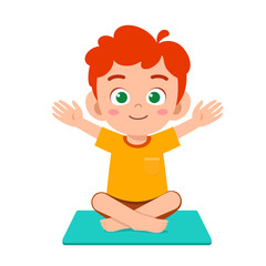 Wall Mural - happy cute little kid boy practice yoga