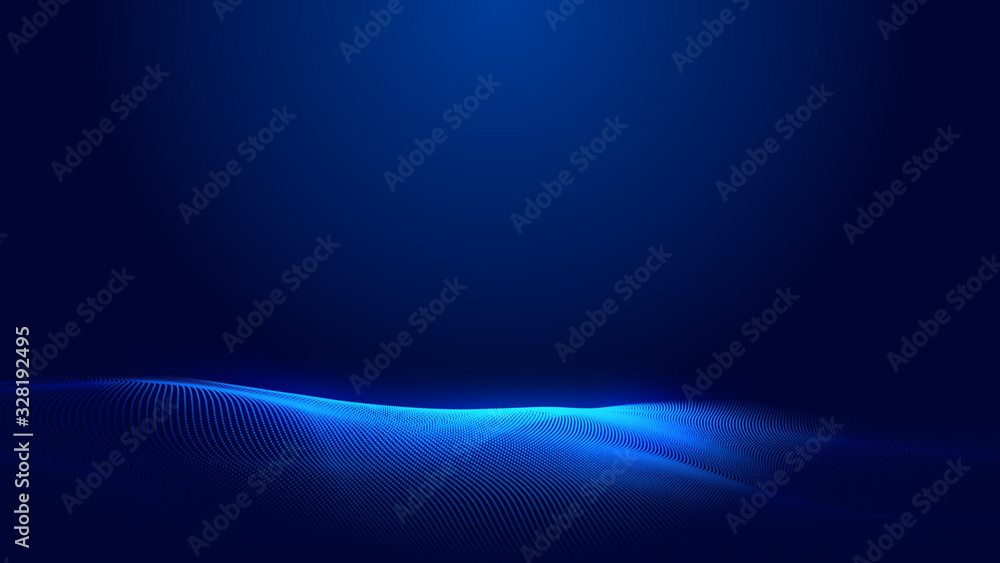 Dot blue wave light screen gradient texture background. Abstract  technology big data digital background. 3d rendering.