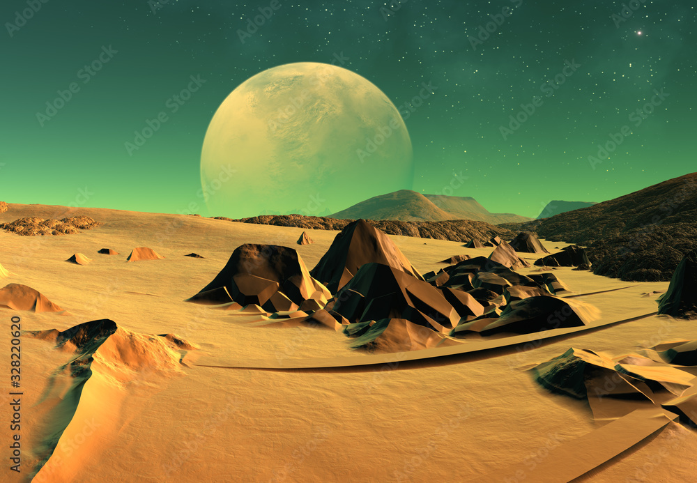 3D Rendered Fantasy Alien Landscape - 3D Illustration - obrazy, fototapety, plakaty 