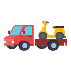 Sticker - Isolated delivery motorcycle over truck vector design