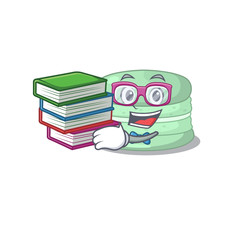 Sticker - mascot cartoon of pistachio macaron studying with book