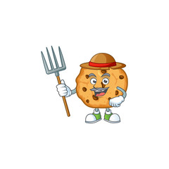 Wall Mural - sweet Farmer chocolate chips cookies cartoon mascot with hat and tools