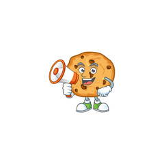 Canvas Print - A chilly cartoon character of chocolate chips cookies with a megaphone