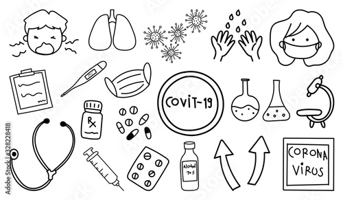 Coronavirus hand drawn doodle collection. Health Care icon ...