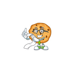 Sticker - A funny face character of chocolate chips cookies holding a menu