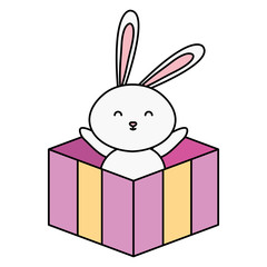 Sticker - cute rabbit in gift box isolated icon