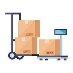 Wall Mural - boxes over cart and scale vector design