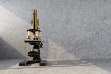 Wall Mural - old retro microscope illuminated by ray of light
