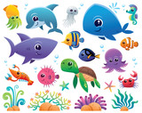 Vector Illustration of Sea animals Cartoon set