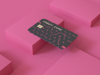 Wall Mural - pink background 3d render black credit card business concept