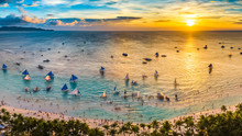 Coastal Resort Scenery Of Boracay Island, Philippines, A Tourism Destination For Summer Vacation In Southeast Asia, With Tropical Climate And Beautiful Landscape. Aerial View..