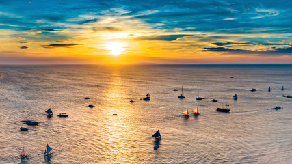 Wall Mural - Coastal Resort Scenery of Boracay Island, Philippines, a Tourism Destination for Summer Vacation in Southeast Asia, with Tropical Climate and Beautiful Landscape. Aerial View..