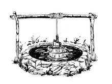 The Old Well Ink Drawing 