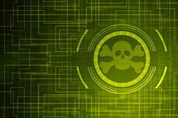 2d rendering Digital skull and crossbones on binary code