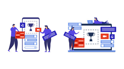 Set bundle of mobile app development concept banner. Mobile application development process flat vector illustration. Able to use for web banner, infographics, and presentation.
