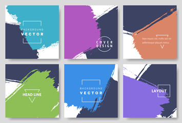 Wall Mural - Set of Square Cover Templates with Brush Strokes. Vector Flat Design Backgrounds.