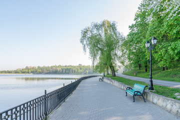 Wall Mural - Valea Morilor park with Valea Morilor lake in Chisinau, Moldova on a sunny spring day. It is one of the most popular parks in Chisinau, Moldova