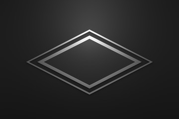 Poster - Blank logo frame with modern style on black background. Empty silver template for design emblem and diamond shape. 3D rendering.