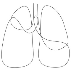 Single continuous line art anatomical human lungs silhouette. Healthy medicine against smoking concept design world no tobacco day tuberculosis one sketch outline drawing. Vector illustration