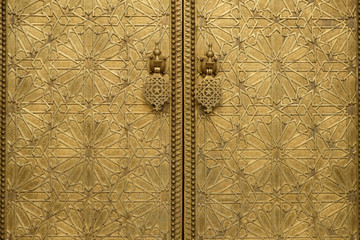 Detailed view of the brass gate at the Royal Palace of Fes