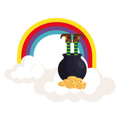 Wall Mural - leprechaun legs in cauldron with rainbow vector illustration designicon