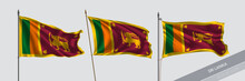 Set Of Sri Lanka Waving Flag On Isolated Background Vector Illustration