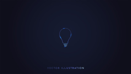 Wall Mural - Minimalist vector wallpaper. Dark background with isolated lightbulb at the middle. Bulb with light connection. Flat concept. Website template design. Desktop wallpapers