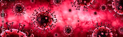 Cuadros en Lienzo Covid-19 - Coronavirus In Red Background - Virology Concept - 3d Rendering