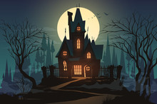 Dark Halloween House With Moon