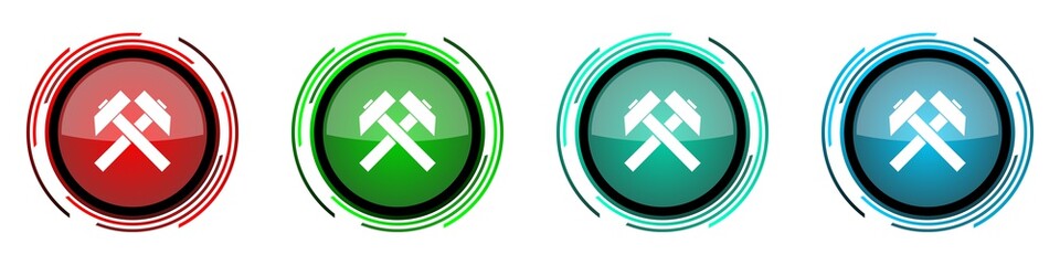 Leinwandbilder - Mining round glossy vector icons, set of buttons for webdesign, internet and mobile phone applications in four colors options isolated on white background