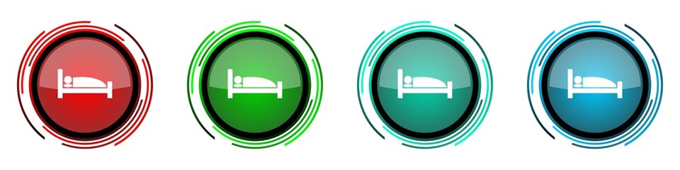 Poster - Hotel round glossy vector icons, set of buttons for webdesign, internet and mobile phone applications in four colors options isolated on white background