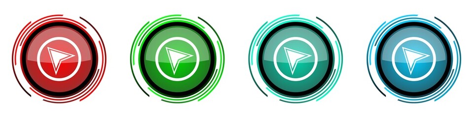 Aufkleber - Navigation round glossy vector icons, set of buttons for webdesign, internet and mobile phone applications in four colors options isolated on white background